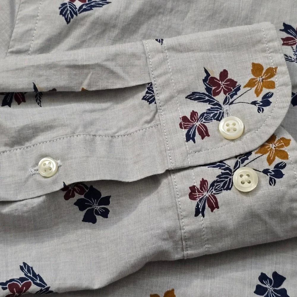 New Banana Republic Slim Fit Untucked Shirt Mens Medium Grey Floral Button Down